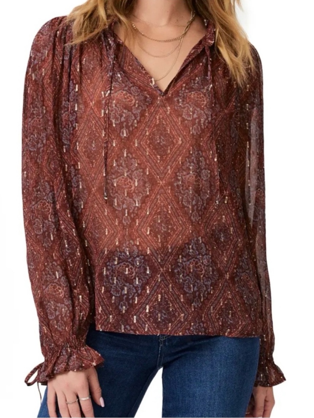PAIGE Fia Blouse in Iced Slate Multi M Flowy Romantic